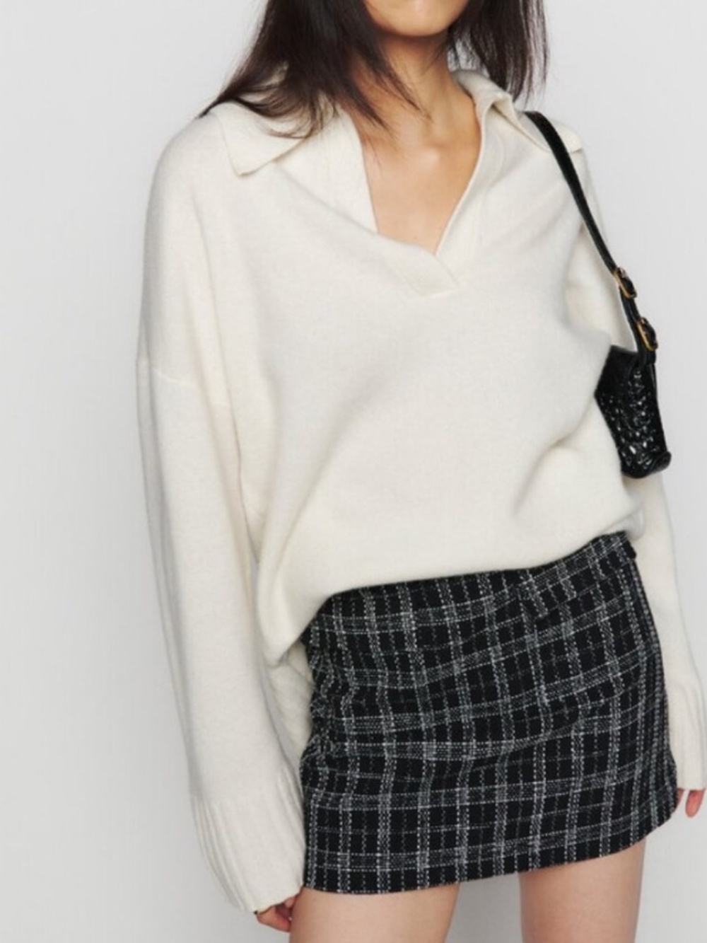 Reformation Janis Black White Plaid Tweed A Line Mini Skirt Pockets NWT Size 0